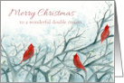 Merry Christmas Double Cousin Red Cardinal Birds Watercolor card