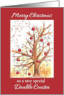 Merry Christmas Double Cousin Winter Tree Watercolor Art card