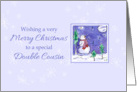 Merry Christmas Double Cousin Snowman Snow Scene Watercolor Art card