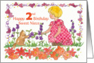 Happy 2nd Birthday Sweet Niece Little Girl Pet Kitten Watercolor card