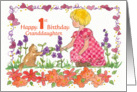 Happy 1st Birthday Granddaughter Little Girl Pet Kitten Watercolor card