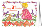 Happy 3rd Birthday Daughter Little Girl Pet Kitten Watercolor card