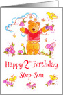 Happy 2nd Birthday Step Son Brown Bear Butterflies card