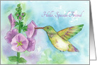 Hello Special Friend Hummingbird Flowers Watercolor Fine Art card