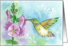 Hummingbird Hollyhock Flowers Blank card