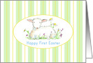 Happy First Easter Lamb Green Stripes card