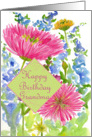 Happy Birthday Grandma Pink Dahlia Flowers Watercolor Art card