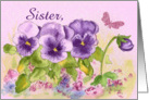 Happy Birthday Sister Butterfly Purple Pansy card