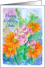 Happy Birthday Mom Orange Daisy Snapdragon Watercolor Flowers card