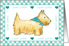 Scottie Dog Green Hearts Watercolor card