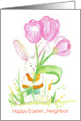 Happy Easter Neighbor Rabbit Pink Tulips card