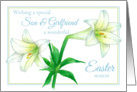 Happy Easter Son and Girlfriend White Lily Flower Drawing card
