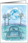 Happy First Wedding Anniversary Blue Moon Watercolor Art card