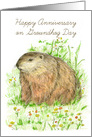 Happy Anniversary on Groundhog Day Animal Art card