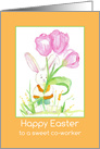 Happy Easter To A Sweet Co-worker Rabbit Tulips card