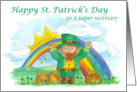 Happy St. Patrick’s Day Secretary Leprechaun Rainbow Art card