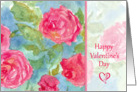Happy Valentine’s Day Pink Cabbage Roses Watercolor Flowers card