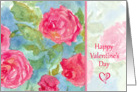 Happy Valentine’s Day Pink Cabbage Roses Watercolor Flowers card