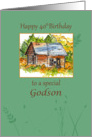 Happy 40th Birthday Godson Rustic Cabin Watercolor card