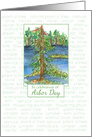 Happy Arbor Day Green Trees Lake Watercolor card