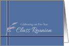 Five Year Class Reunion Invitation Blue Stripes Leaves card