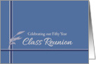 Fifty Year Class Reunion Invitation Blue Stripes Leaves card