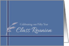 Fifty Year Class Reunion Invitation Blue Stripes Leaves card