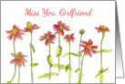 Miss You Girlfriend Red Zinnia Flower Watercolor card