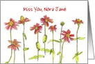 Miss You Custom Name Card Red Zinnia Flower Watercolor card