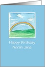 Happy Birthday Custom Name Rainbow Grass Hills Watercolor card