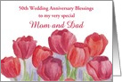 Custom Name 50th Wedding Anniversary Blessings Red Tulips card