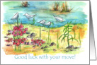 Good Luck With Your Move Seagulls Watercolor Landscape card