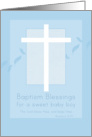 Baptism Blessings Baby Boy White Cross Blue Leaf card