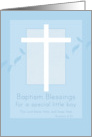 Baptism Blessings Little Boy White Cross Blue Leaves card