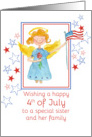 Happy 4th of July Sister and Family Patriotic Angel Watercolor Art card