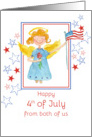 Happy 4th of July From Both of Us Patriotic Angel Watercolor Art card