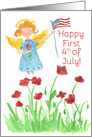 Happy First 4th of July Patriotic Angel Red Poppies card