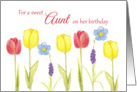 Aunt Happy Birthday Red Yellow Tulips Flowers Drawing card