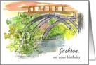 Custom Name Happy Birthday Bridge Water Drawing card