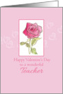 Happy Valentine’s Day Teacher Pink Rose Watercolor Art card