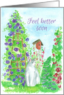 Feel Better Soon Garden Cat Watercolor Flower card