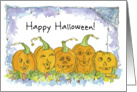 Happy Halloween Pumpkins Funny Faces Spiders Illustration card