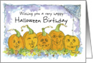 Happy Halloween Birthday Pumpkins Funny Faces Spiders Illustration card