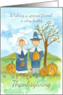 Happy Thanksgiving Friend Pilgrims Pumpkins Country Landscape card