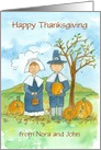 Happy Thanksgiving Pilgrims Custom Name Card Watercolor Art card