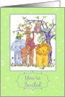 Zoo Animals Children’s Party Invitation Spring Green card