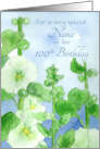 Happy 100th Birthday Nana White Hollyhock Flowers Watercolor card