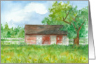 Happy Birthday Red Barn Pasture Landscape Fine Art Watercolor card