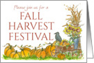 Fall Harvest Festival Invitation Pumpkins Crow Illustration Watercolor card