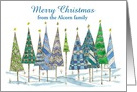 Merry Christmas Custom Name Card Trees Watercolor Art card